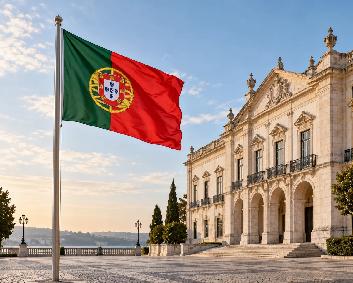 Bandeira de Portugal junto a edifício público