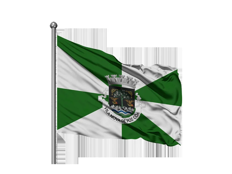 Bandeira do Município de Vila Nova de Foz Côa em mastro